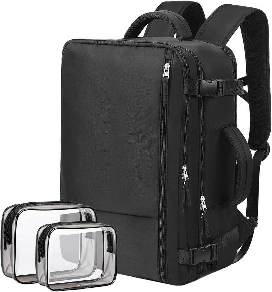 Large Waterproof Anti-Theft Laptop Backpack with 2 Toiletry Bags in Black