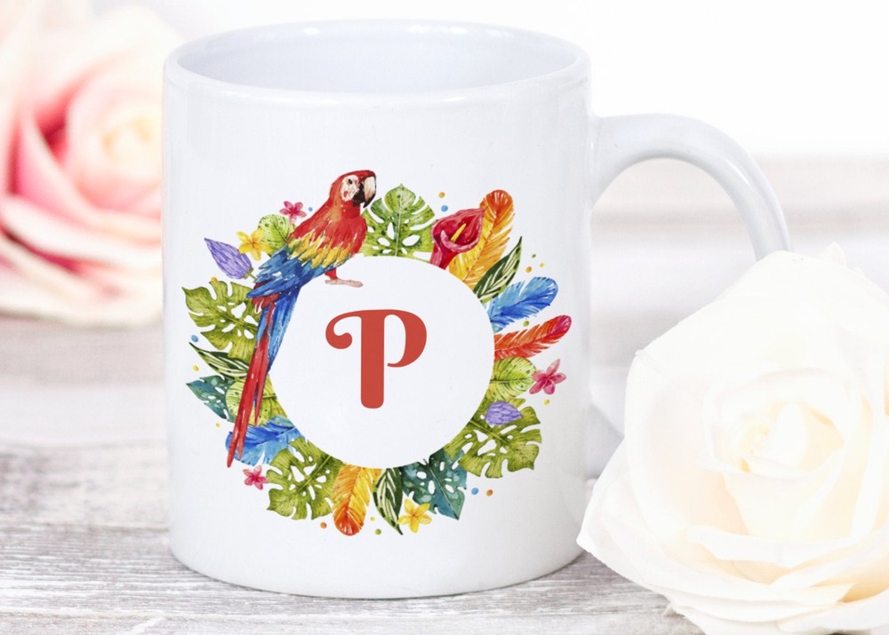 Personalised Parrot Initial Mug Custom Parrot Mug Parrot Gift Jungle Gift Gift