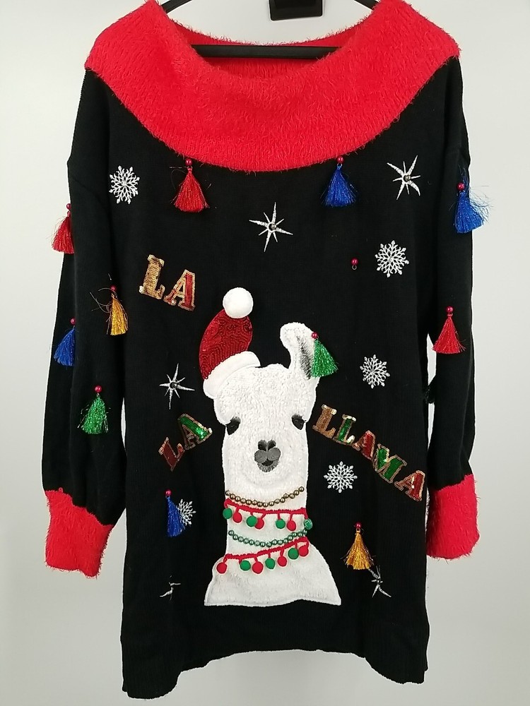 Festive Womens Llama Christmas Sweater Tunic 16W/18W 1X Holiday Top