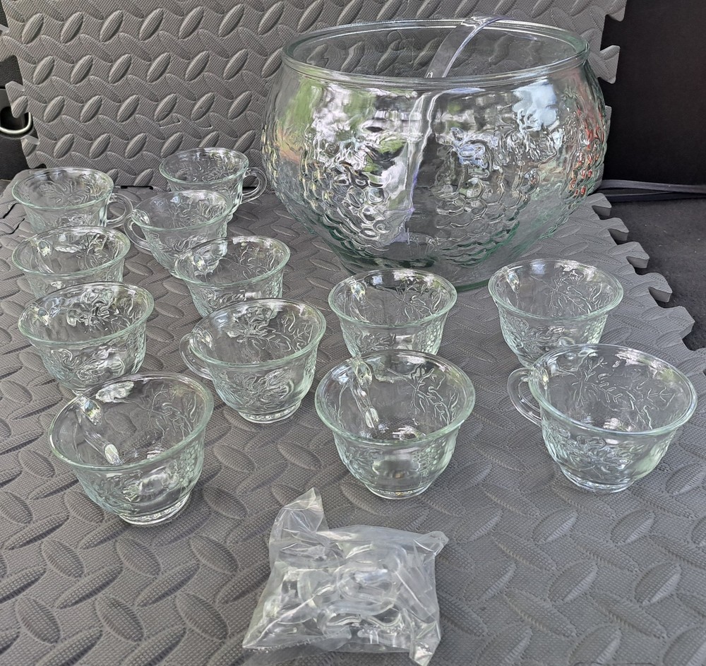 Vintage Indiana Glass Crystal Celebration 26-Piece Punch Bowl Set