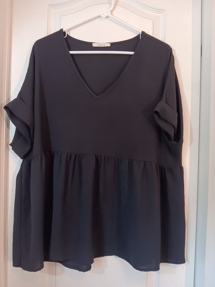 Entro Women's Black Babydoll Blouse Size XL Short Sleeve