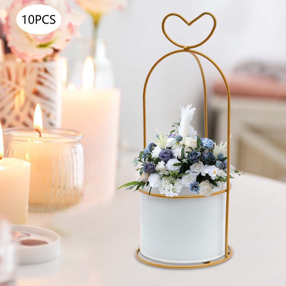 10pcs Modern Metal Geometric Gold Vases Wedding Party Flower Stand Gardens Decor