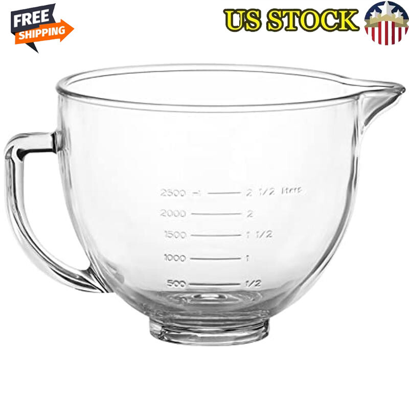 5QT Glass Mixing Bowl Kitchenaid Stand Mixers Clear Embossed Measurements New