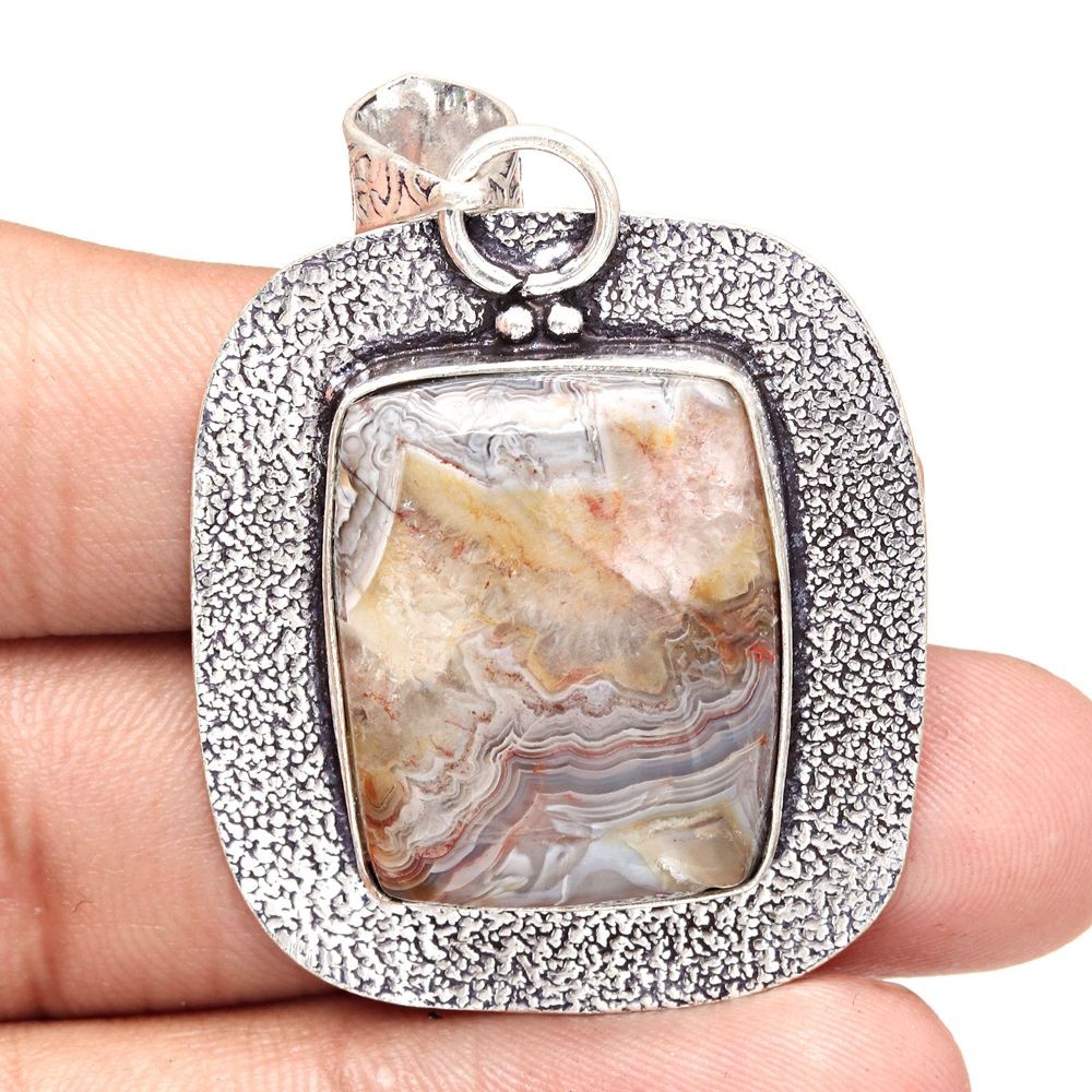 Crazy Lace Agate Silver Pendant Mother's Day Jewelry Gift