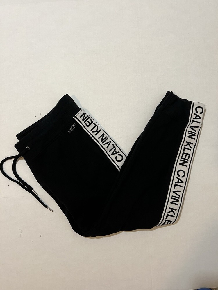 Calvin Klein Performance Women's Large Black White Tape Logo Sweatpants Sports