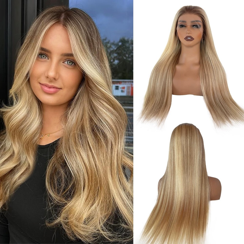 Highlight Blonde HD Lace Front Wig 180% Density 13x6 Transparent Human Hair