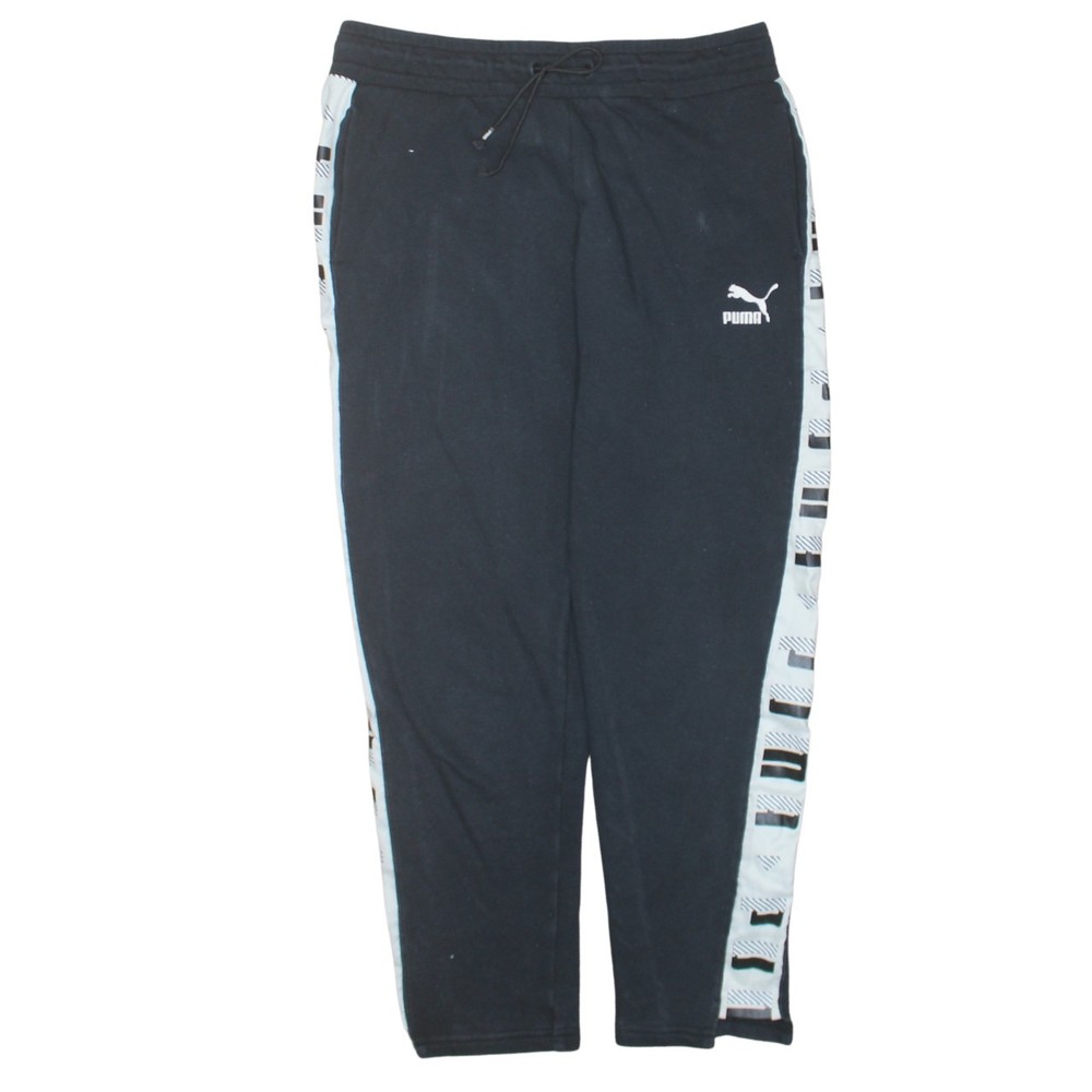 Puma Mens Joggers Black Nylon Side Logo Tape Elastic Waist Drawstring Sport S