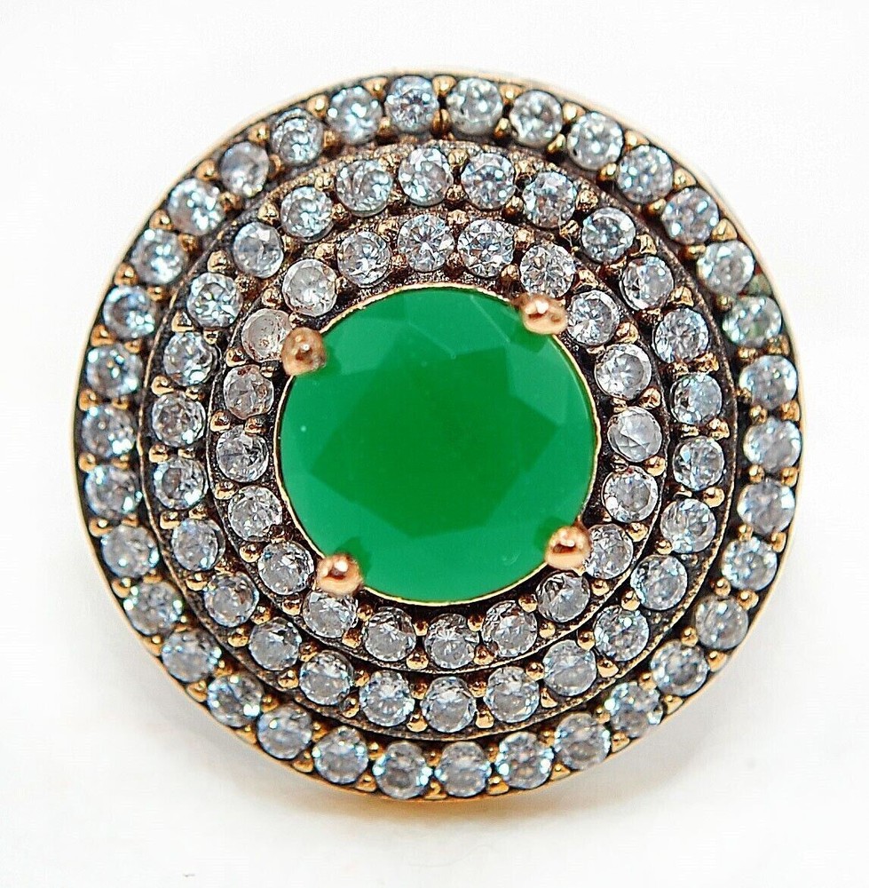 Vintage Ottoman Style 7CT Emerald 925 Sterling Silver Ring Size 8.5 H2-2