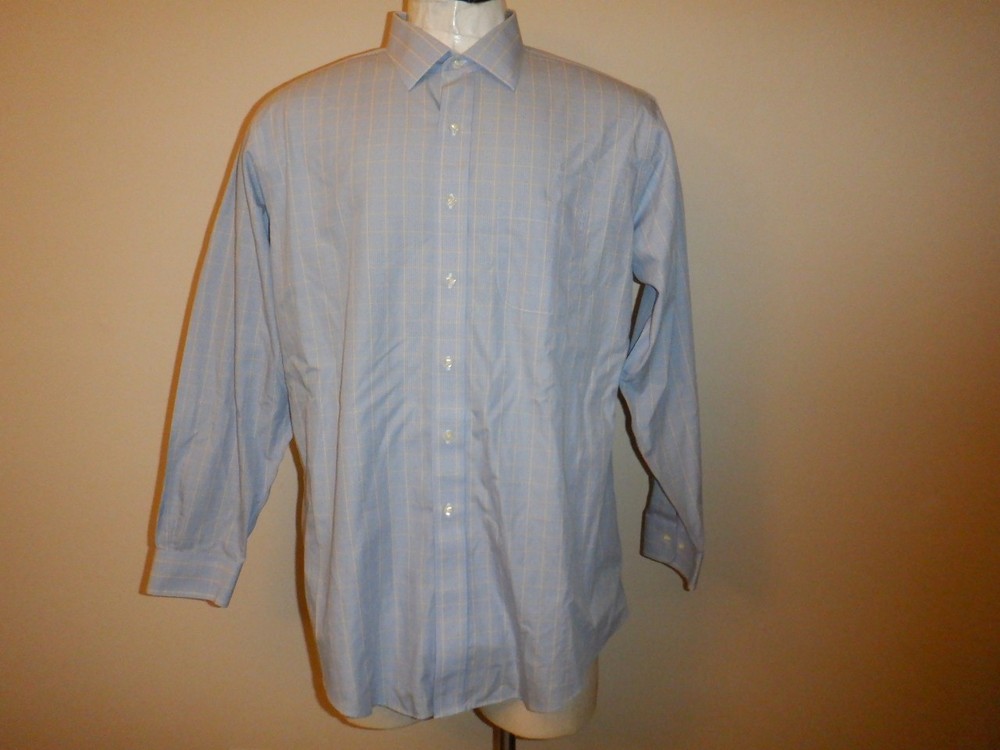 Men's BROOKS BROTHERS REGENT NON-IRON Sz 17 1/2-4/5 Blue Plaid LS BF Shirt