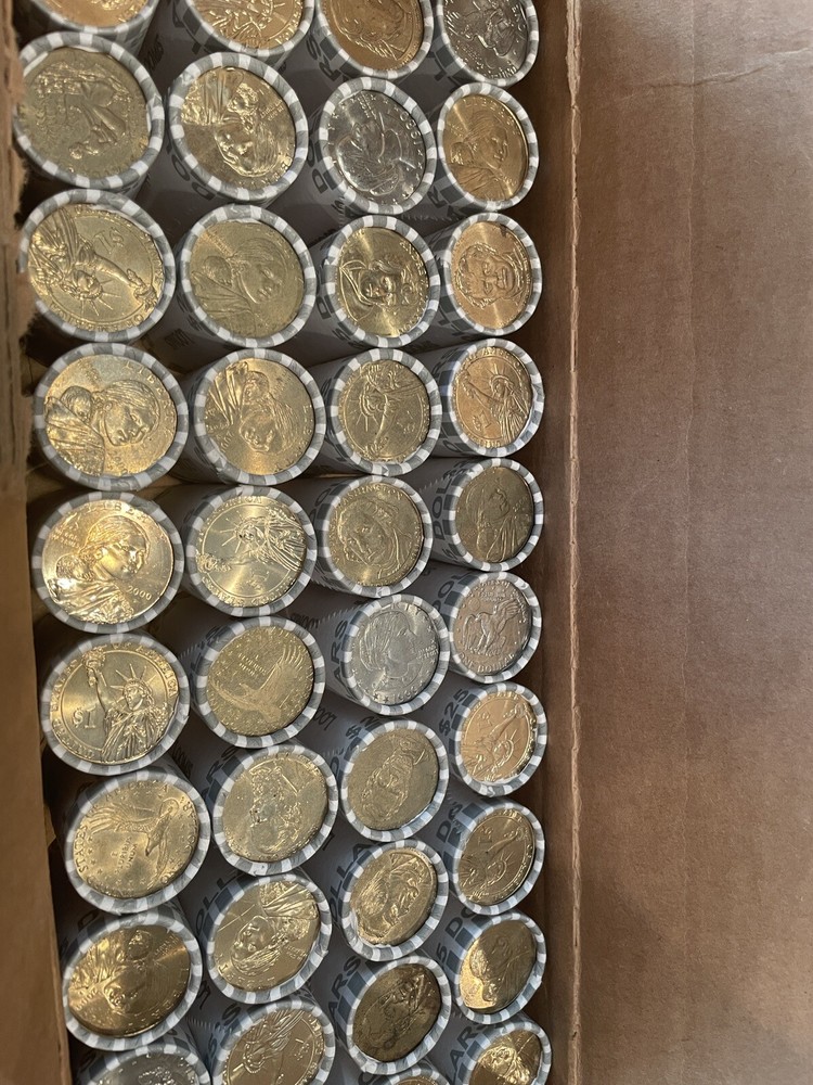 Sealed bank roll $25 FV fed Loomis dollar coins Sacajawea Susan B. Anthony