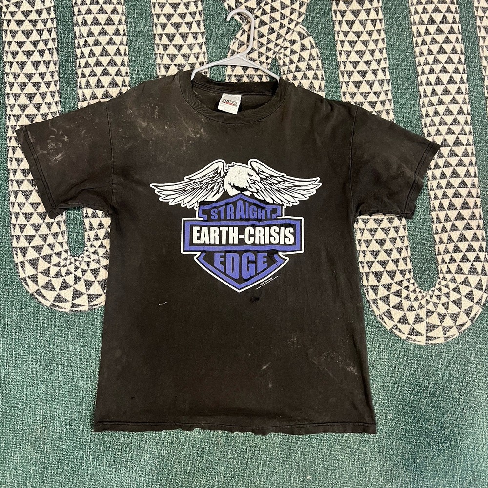 Vintage Distressed Earth Crisis Straight Edge Harley Logo M Y2K Blue Grape Rag