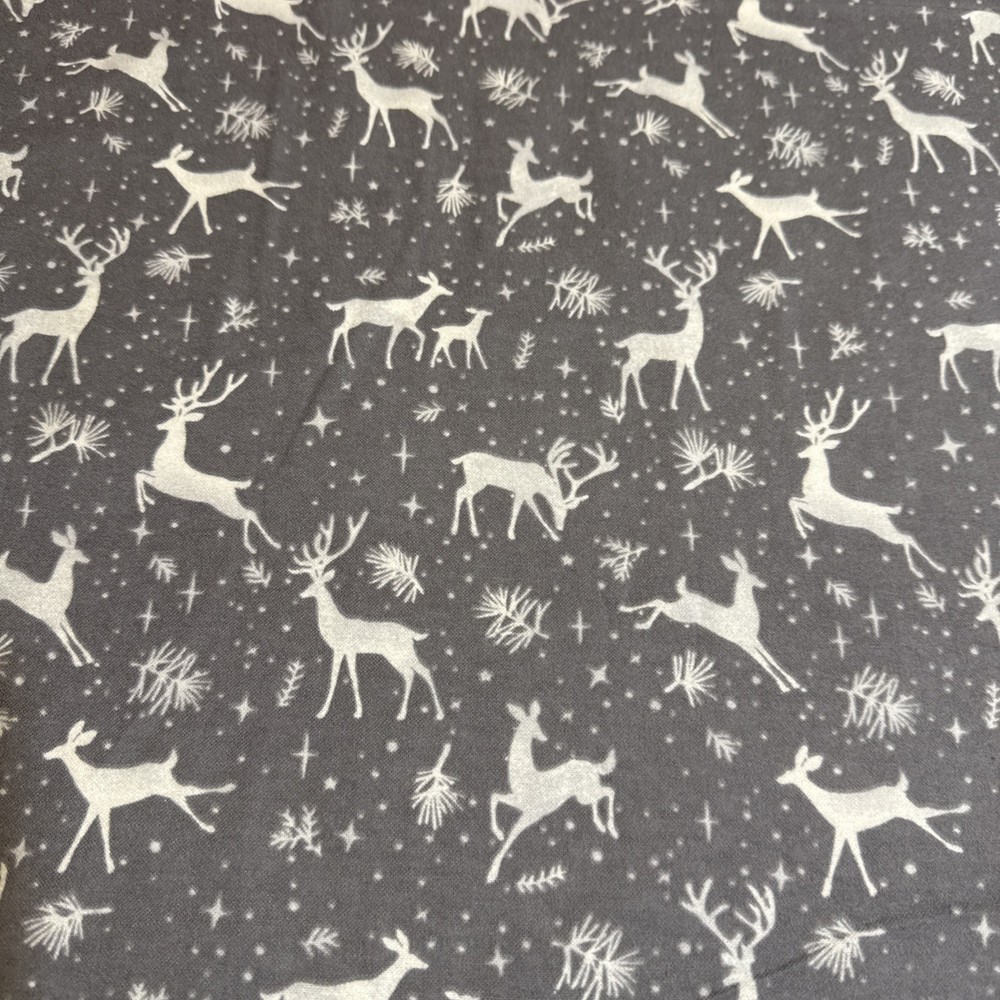 Prancing Reindeer Super Snuggle Flannel Fabric BTY Winter Theme on Grey