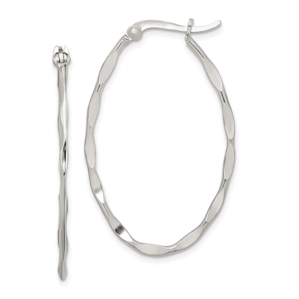 Sterling Silver Polished & Twisted 1.5mm Oval Hoop Earrings 2.15gm L-38 mm