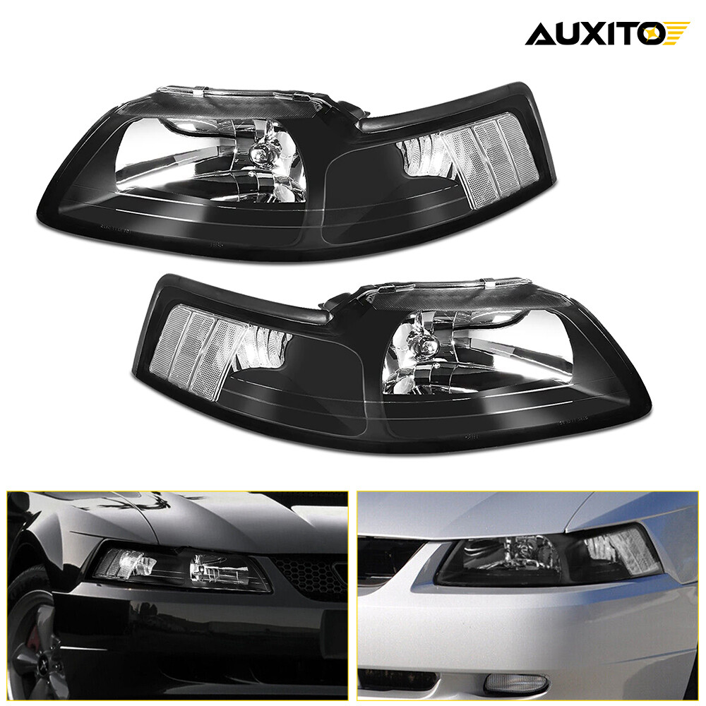 FOR 1999-04 FORD MUSTANG BLACK HOUSING AMBER CORNER HEADLIGHT HEAD LAMPS LH+ 12V