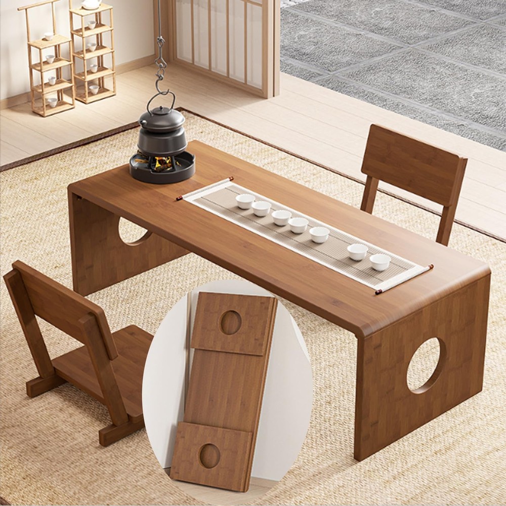 Japanese Bamboo Folding Floor Table Portable Solid Wood Low Dining