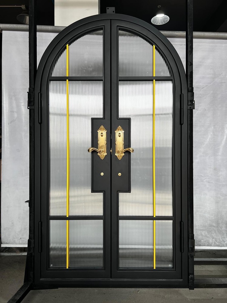 50x88 Fluted Glass Double Iron Door Right Hand Inswing-image