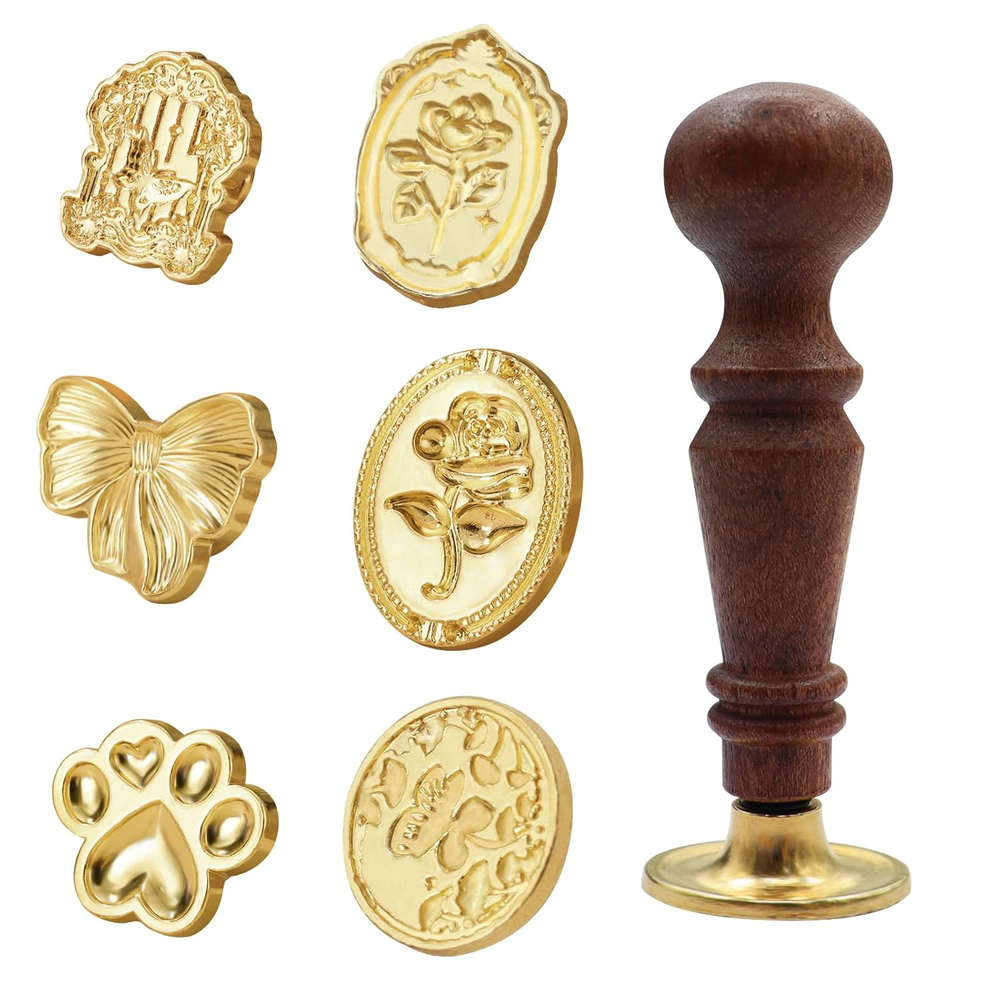 6 Pcs Wax Seal Stamp Kit Vintage Sealing Wax Stamps Set for Wedding Invitations