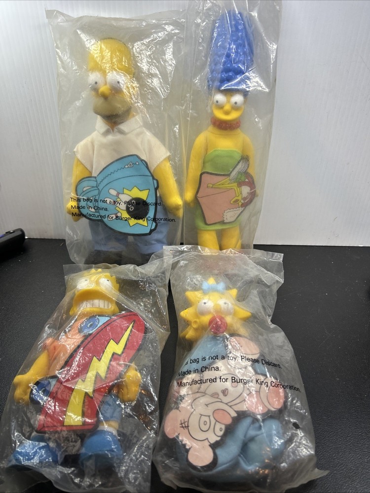 Vintage 1990 Burger King Simpsons Plush Dolls Set of 4 Sealed New