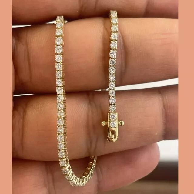 14K Yellow Gold Plated 7CT Lab-Created Diamond Round Cut Tennis Bracelet for Women 7 Inch