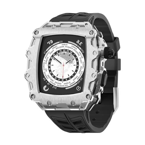 Luxury Rugged Case with Band Compatible for Apple Watch Series 9 8 Silver Black