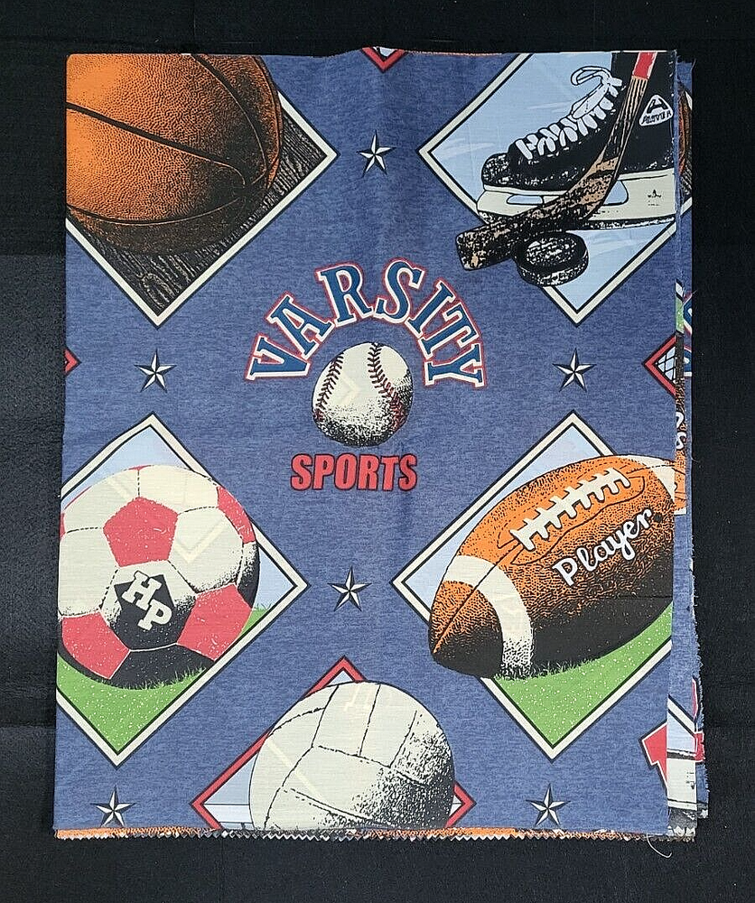 2-Yard Denim Fabric with Sports Print – Baseball, Football, Basketball, Tennis, Soccer, Hockey Designs