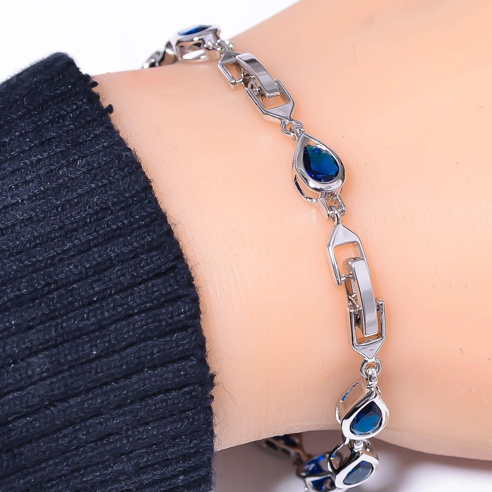 Blue Sapphire (Simulated) 925 Sterling Silver Tennis Bracelet 7.99