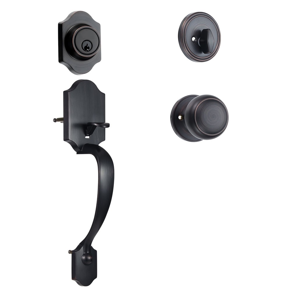 KFFKFF Black Front Door Handle and Deadbolt Lock Set