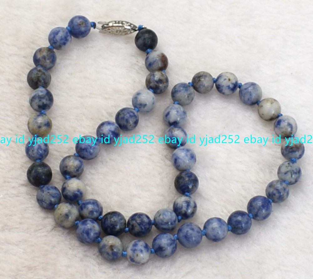 Charm Natural 8-12mm Lapis Lazuli Gemstone Bead Necklace 18 Inch
