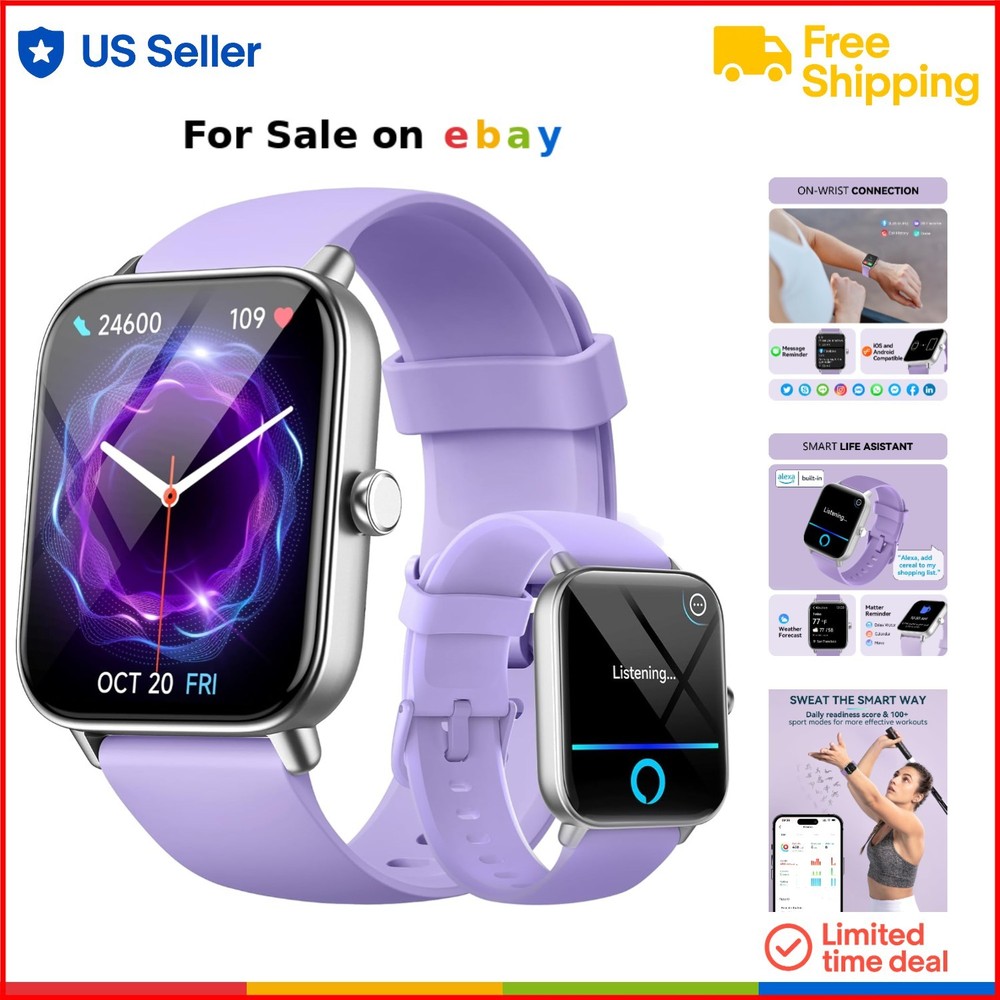 Waterproof Women's Smart Watch with 1.8 HD Screen Alexa Calls Fitness Sleep Tracker