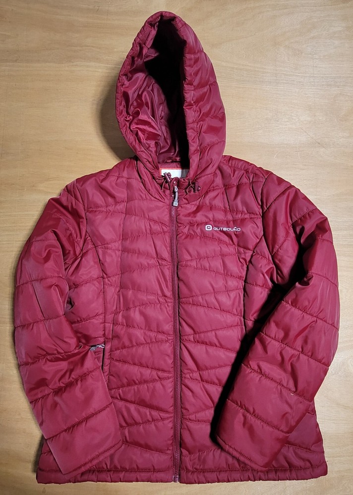 OutBound Jacket Womens XL Burgundy Lite Hooded Long Quilted