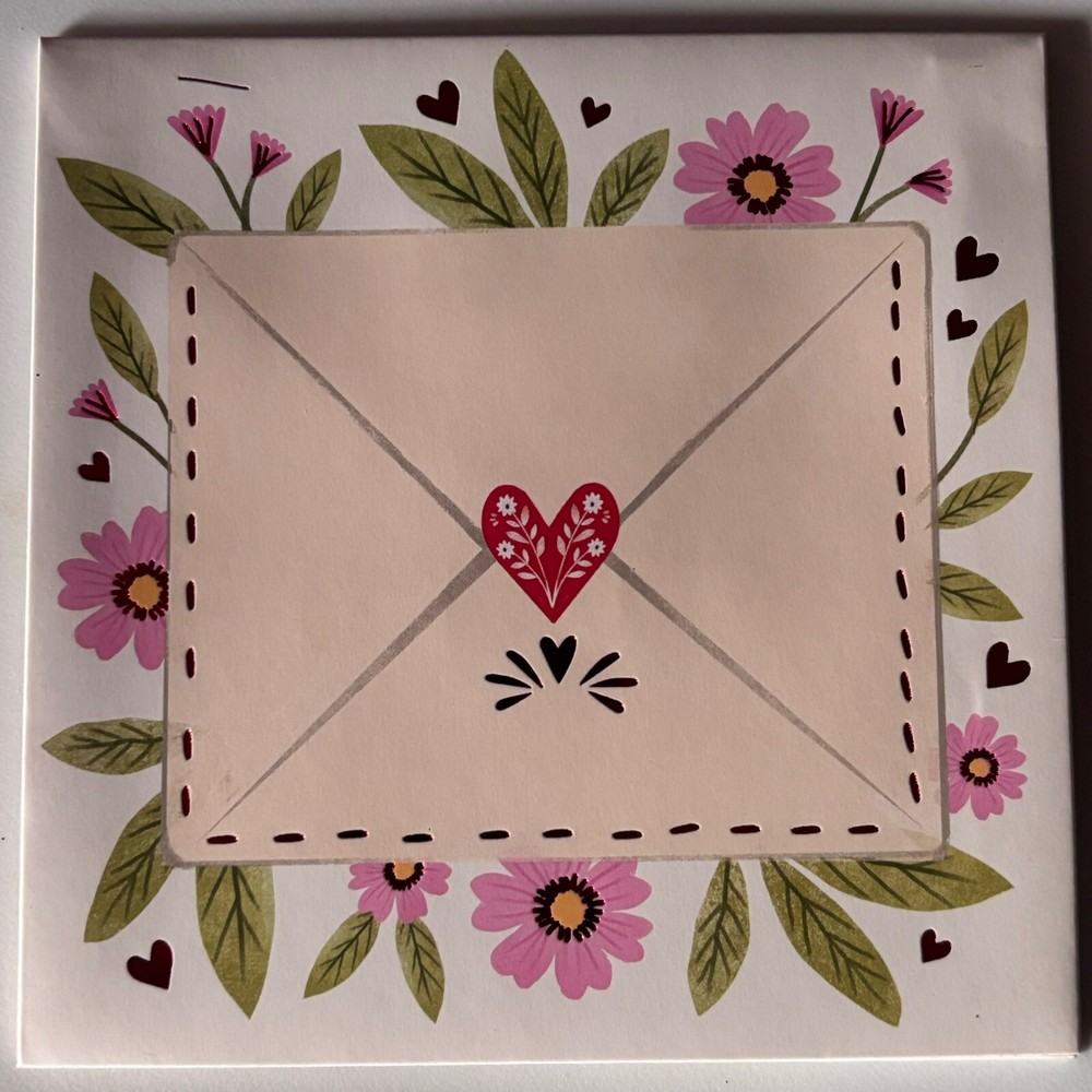 Valentines Day Pop-Up Greeting Card Prim Heart Flower Leaves Xo Up With Paper-image