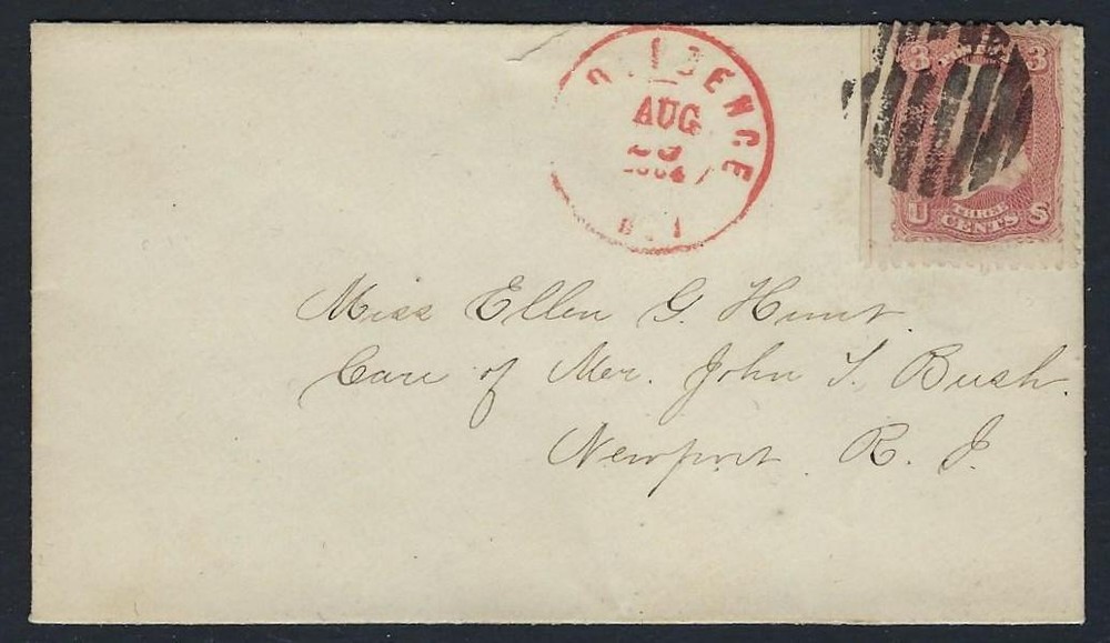 US 1864 CIVIL WAR PERIOD PROVIDENCE RI IN RED SPLIT GRILL FANCY CANCEL