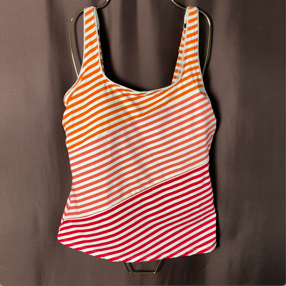 Lands End Women's 8 Swimsuit Tankini Top Underwire Square Neck Striped Red Orang