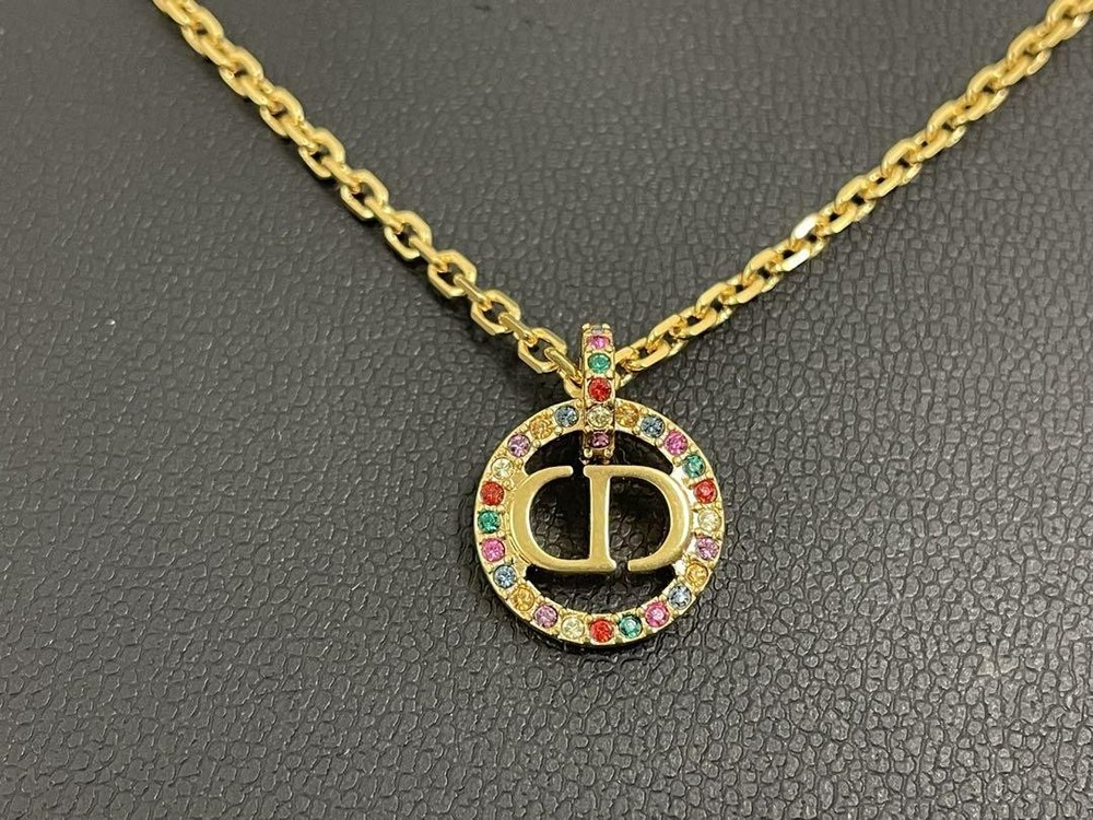Christian Dior Petit CD Multicolor Rainbow Pendant Necklace