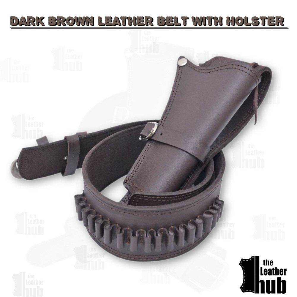 Holster Belt Cowboy Style Gun Revolver Single Plain Brown Leather High Qualität