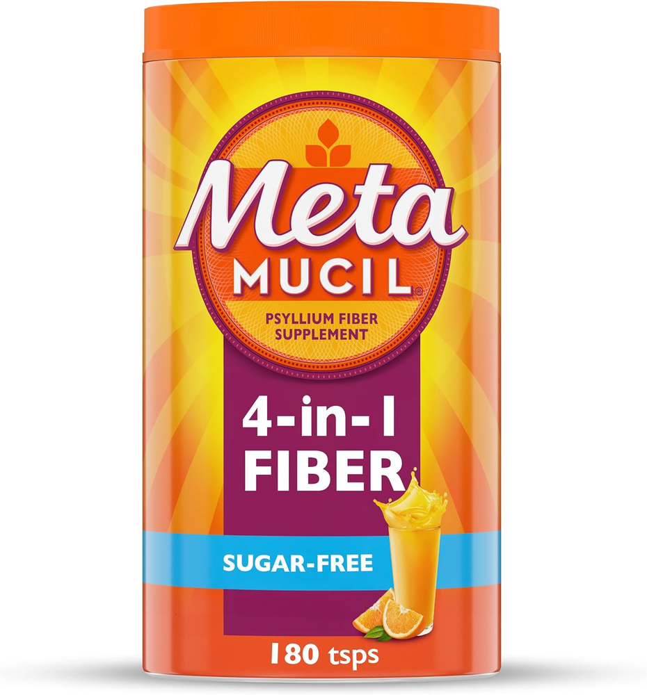 4-In-1 Psyllium Husk Fiber Supplement, Sugar-Free, 180 Teaspoons, Orange Flavore