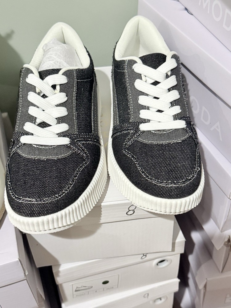 Top Moda Women's Tennis Shoe Black Denim Size 7 1/2 New Inbox