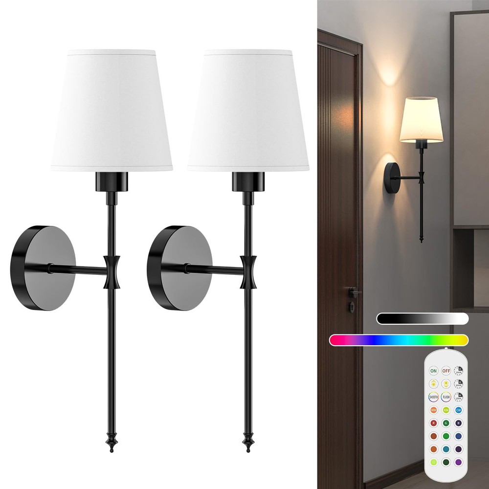 Battery Operated Wall Sconce Lights Set of Two，Rechargeable Powered Wall Lamp...