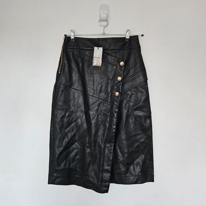 River Island black faux leather midi skirt size 12 NWT £45