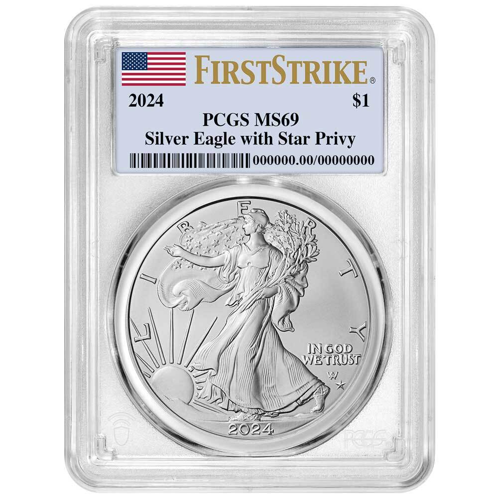 Presale - 2024 (P) $1 American Silver Eagle Star Privy PCGS MS69 FS Flag Label-image
