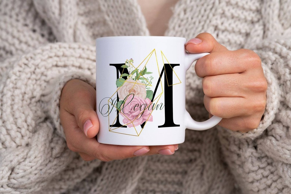 Personalised Initial Mug Name Muggift Initial Mug Floral Mug
