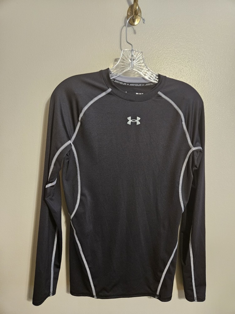 Under Armour Mens Heatgear Compression Shirt Black Long Sleeve Training Size M