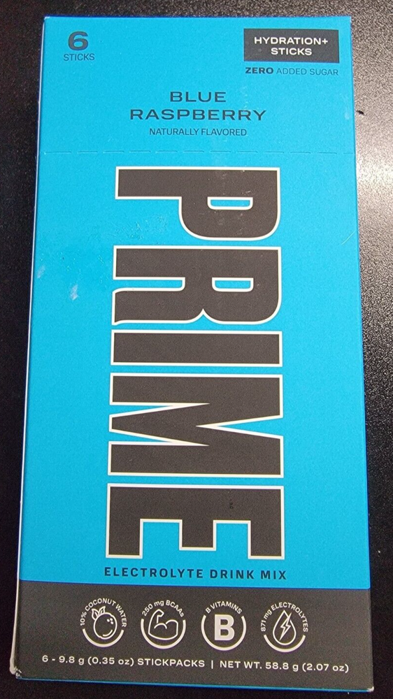 PRIME HYDRATION 6 Sticks Blue Raspberry  One Box ELECTROLYTE DRINK MIX