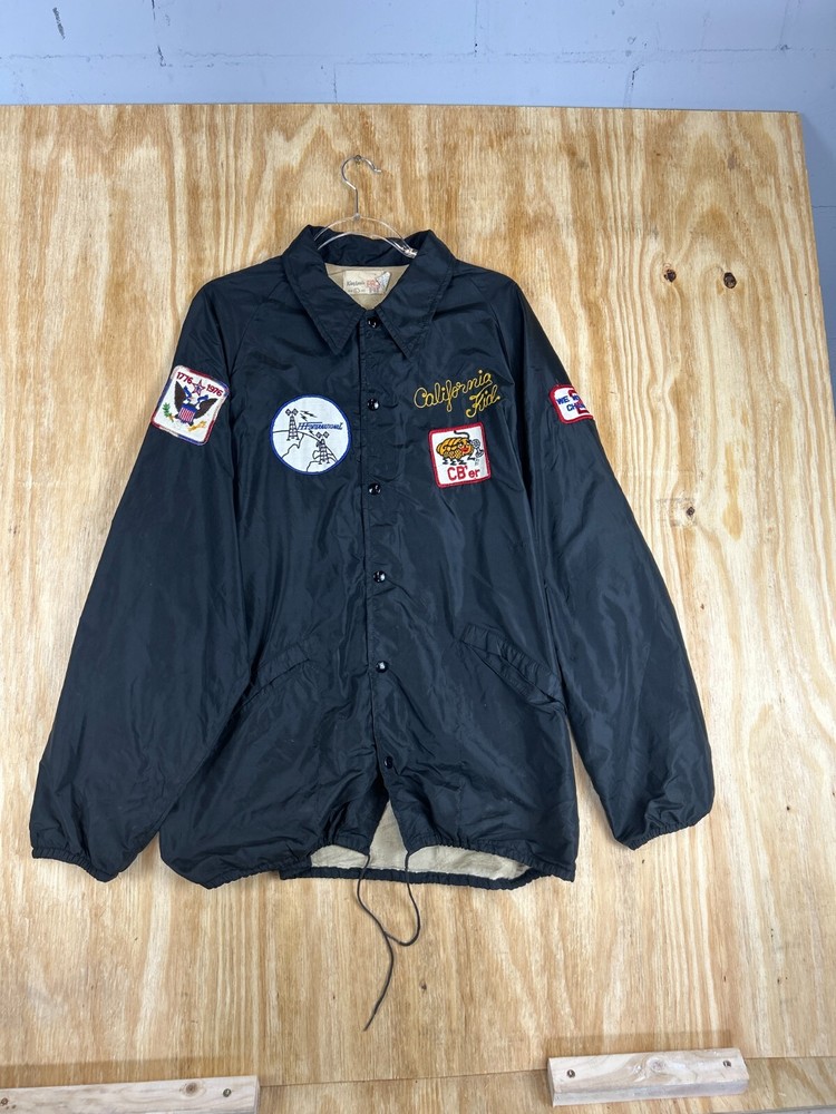 VTG Mens King Louie Pro Fit Jacket w/Patches Snap Windbreaker Nylon Size Large