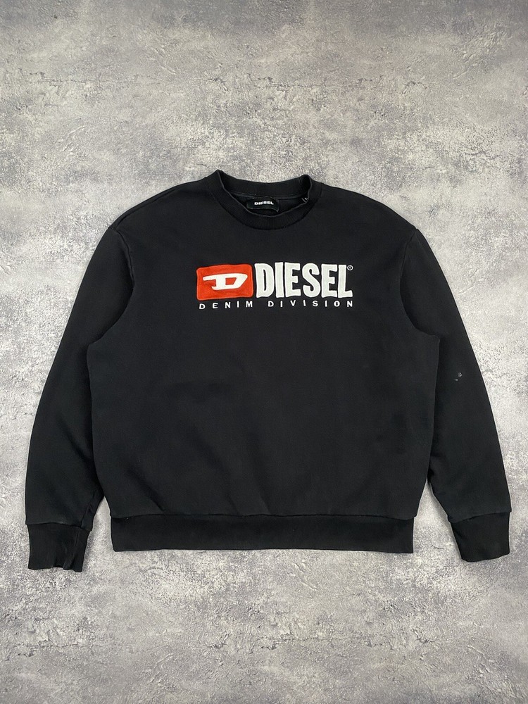 Vintage Diesel Big Logo Y2K Hype Black Sweatshirt Men’s Size L Designer Punk