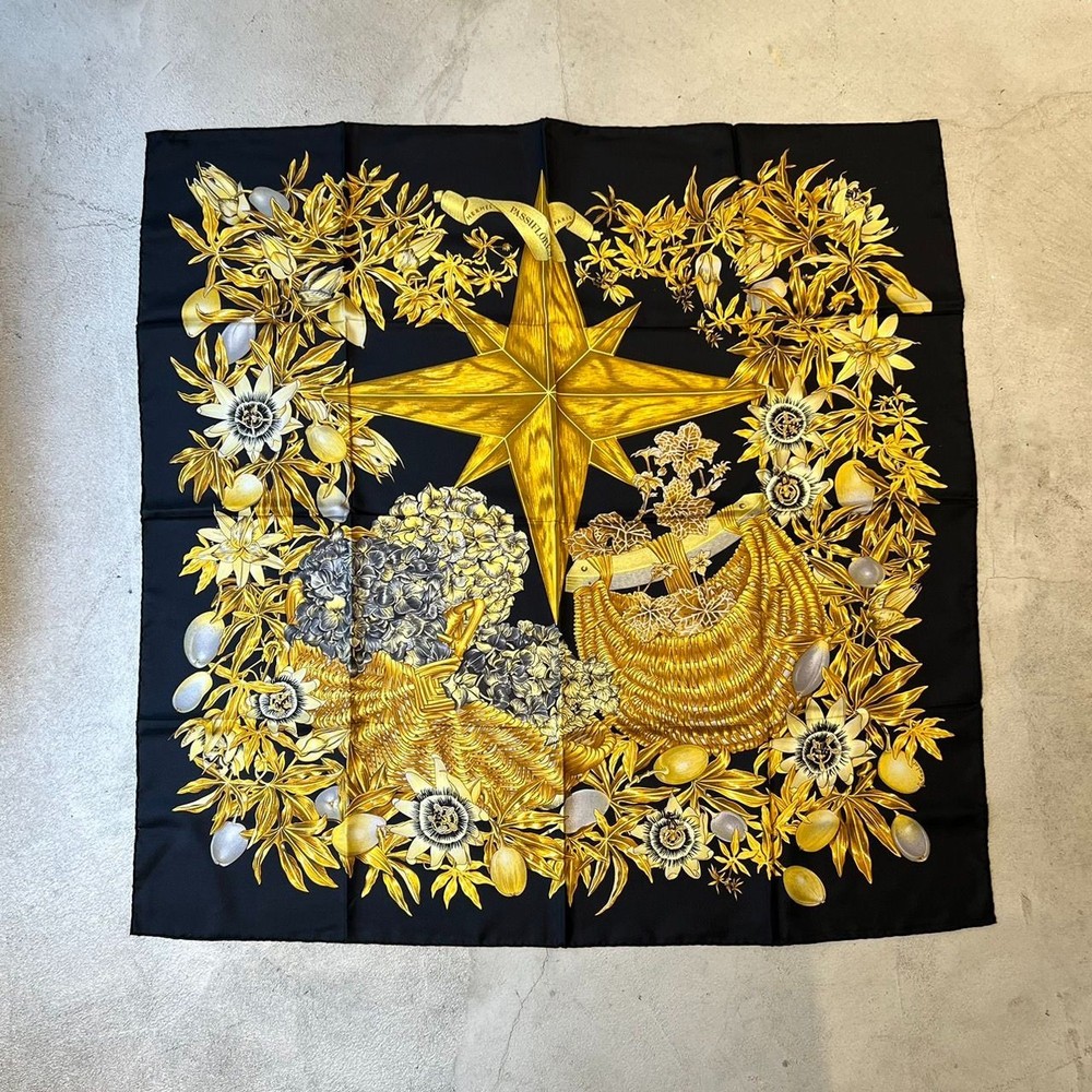 HERMES 90cm PASSIFLORES Silk Scarf Passion Flower Japanese Import