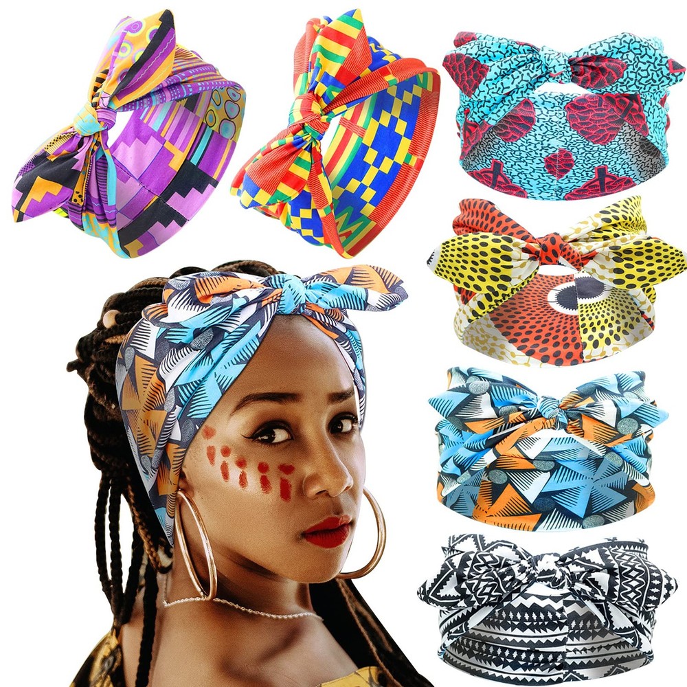 RechicGu 6 Pieces African Turban Headband For Women Ankara Print Bonnet Beani...