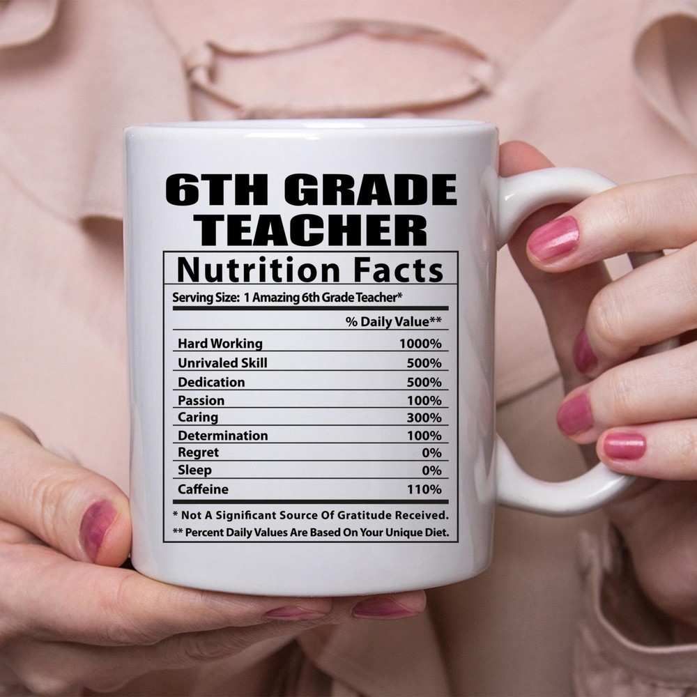 Funny 6th Grade Teacher Nutritional Facts White Coffee Mug