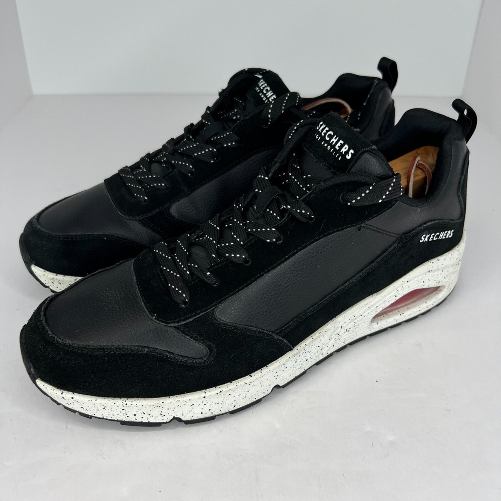 Skechers Mens 232153 Black Uno Draw Leather Low Lace Up Size 10 Casual Sneakers