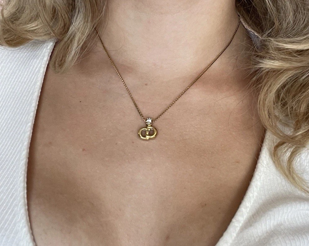 Vintage Dior CD Logo Gold Plated Rhinestone Pendant Necklace